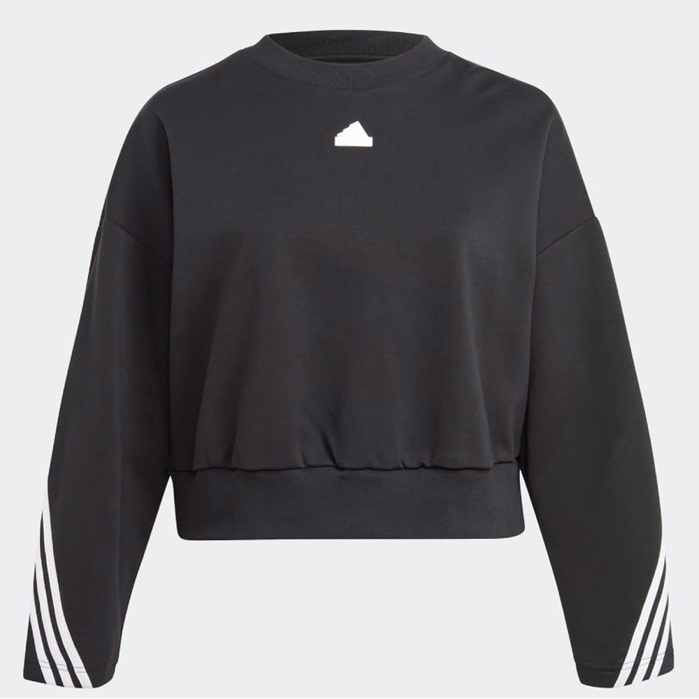Adidas Gray Boxy Crop Sweatshirt with Iconic Stripes